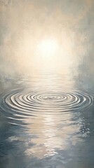Poster - Softly illuminated water surface with tranquil circular ripples creates a serene atmosphere at dawn
