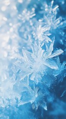 Leinwandbilder - Ice formation showcases intricate frost patterns against a vibrant blue backdrop in a winter landscape