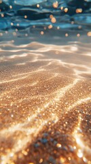 Poster - Macro view of shimmering sand grains under shallow water showcasing intricate details and natural beauty