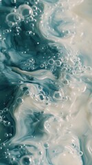 Poster - Close-up view of flowing water with tiny bubbles creating an enchanting texture and movement in nature