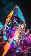 Poster - Captivating macro shot of a colorful crystal showcasing perfect geometric shapes and vibrant reflections