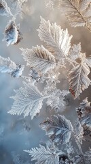 Fototapete - Frost covers leaves in a tranquil natural setting during early morning light