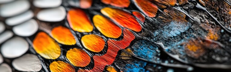 Aufkleber - Close-up view of a vibrant butterfly wing showcasing intricate patterns and colors in natural light