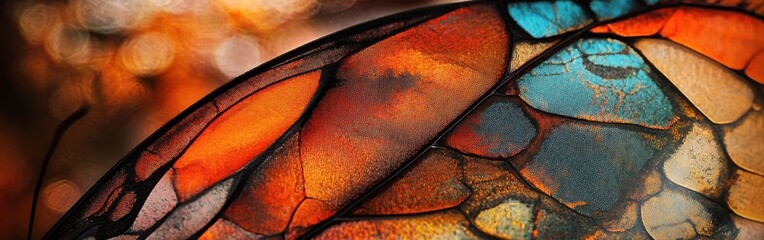 Aufkleber - Macro view reveals vibrant colors and intricate patterns of a butterfly wing in a natural setting
