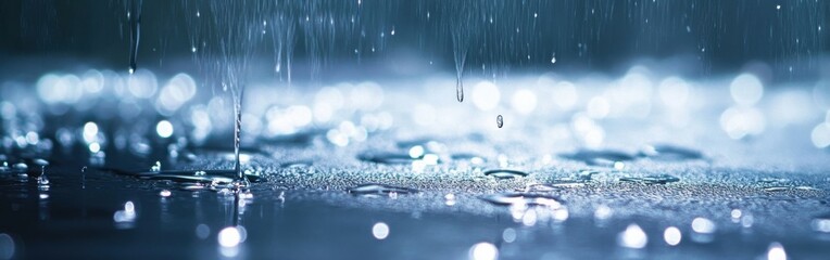 Poster - Gentle rain creates a tranquil atmosphere on glass surface adorned with glistening droplets