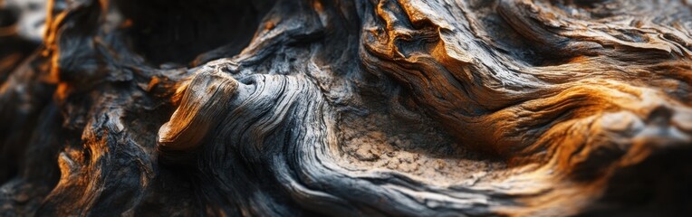 Poster - Twisted tree roots reveal intricate textures in rich colors during golden hour