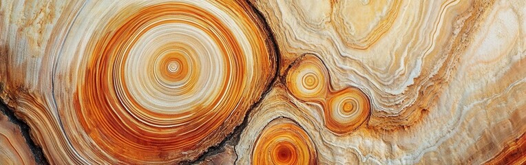 Aufkleber - Close-up view of wood growth rings revealing intricate patterns and textures in natural hues of brown and orange