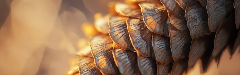 Poster - Close-up view of intricate pine cone scales showcasing natural textures and patterns during sunset