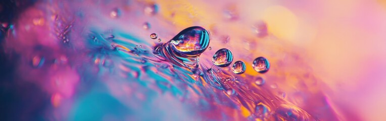 Poster - Close-up view of a vibrant water droplet reflecting colors in a dreamy background