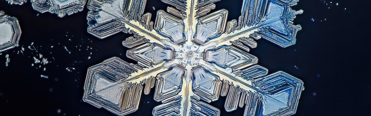 Fototapete - Close-up view of an intricate snowflake showcasing unique crystalline structures in winter