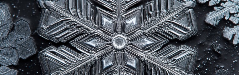 Poster - Extreme close-up of intricate snowflake detail showcasing unique crystalline structures in winter