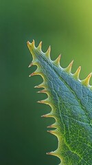 Poster - Extreme close-up of a leaf edge revealing intricate details of serrated texture against a blurred green background