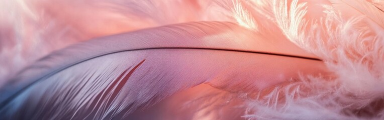 Poster - Close-up view of a feather revealing intricate details and soft textures against a pastel background