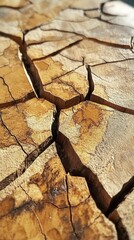 Poster - Cracked wood surface reveals intricate details of age and natural wear in close-up perspective