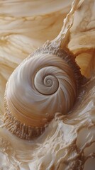 Poster - Detailed close-up of a snail shell showcasing intricate patterns and textures in a natural setting