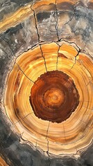 Poster - Detailed view of a split log highlighting each growth ring showcasing natural patterns and colors