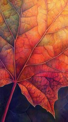 Aufkleber - Close-up view of a vibrant maple leaf showcasing autumn colors and intricate details in natural lighting
