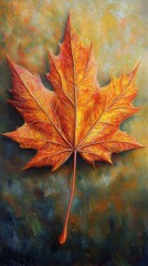 Aufkleber - Close-up view of a vibrant orange maple leaf capturing autumn's beauty on a soft textured background