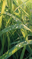 Aufkleber - Dew-kissed summer grass blades glimmers in the warm sunlight during a tranquil morning in the field