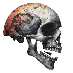 Wall Mural - handdrawn crescent moon skull with stippling