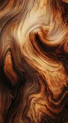 Poster - Close-up view of polished wood grain texture showcasing smooth, flowing patterns and rich brown hues reflecting nature's artistry