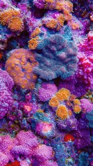Aufkleber - Vibrant close-up view of coral polyps displaying stunning colors and intricate structures in a reef ecosystem