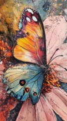 Poster - Close-up view of a vibrant summer butterfly resting on a colorful flower in a natural setting