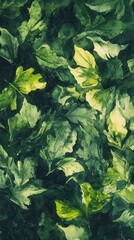 Poster - Vibrant abstract watercolor artwork featuring lush green leaves with varying shades in a harmonious design