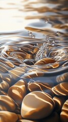 Poster - Gentle water flow creating ripples over smooth, polished pebbles in a tranquil river setting