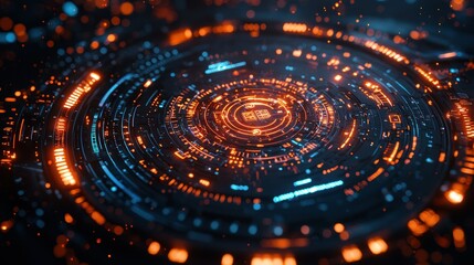 Poster - Abstract digital interface with glowing elements.