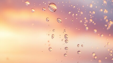 Leinwandbilder - water droplets suspended in mid-air during a soft sunset glow reflecting various colors in the backg
