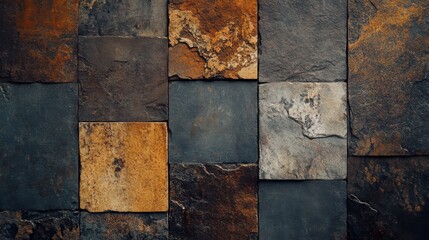 Poster - Textured slate tiles showcase earthy tones in a rustic design suitable for various applications