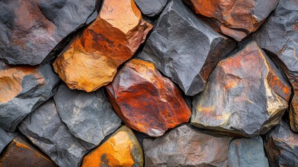 Poster - Textured close-up of volcanic rocks showcasing diverse colors and patterns found in natural formations