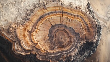 Poster - Cross-section revealing the intricate growth rings of a tree trunk showcasing nature's beauty and history