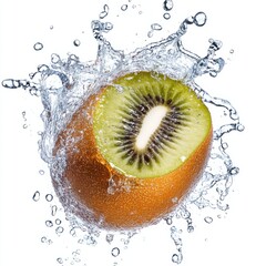 Poster - Kiwi with water splash isolated on white background