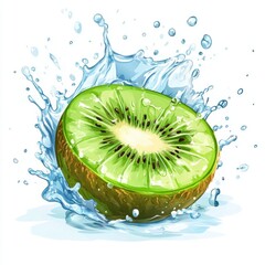 Poster - Kiwi with water splash isolated on white background