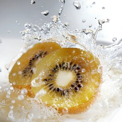 Poster - Kiwi with water splash isolated on white background