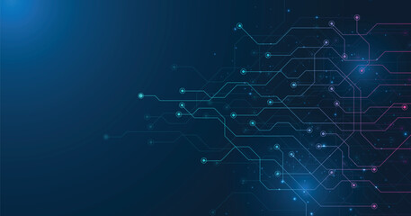 Leinwandbilder - Circuit board blue technology background.Vector abstract technology illustration Circuit board on dark blue background.High tech circuit board connection system concept.	
