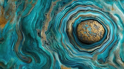 Poster - Ripples of turquoise water surround a textured stone in a mesmerizing macro shot displaying natural beauty and intricate patterns