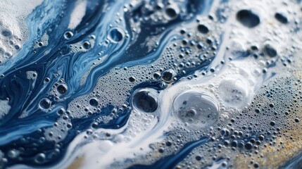 Poster - Flowing water creates intricate patterns with tiny bubbles in a close-up macro perspective of nature