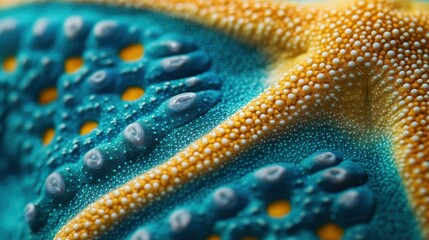 Aufkleber - Macro shot of a starfish revealing vibrant colors and intricate textures in a coastal environment
