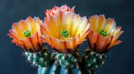 Poster - Macro shot of vibrant cactus flowers revealing stunning colors and intricate details during springtime bloom