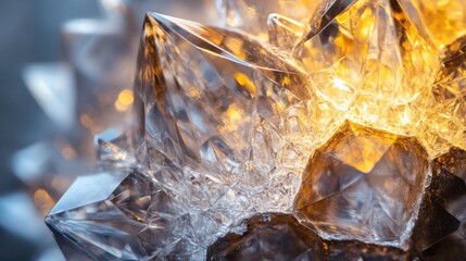 Poster - Exploring intricate details of a shimmering crystal structure illuminated by warm light