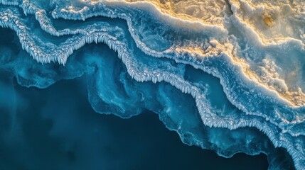 Leinwandbilder - Detailed view of ice formations along the shoreline of a frozen lake during winter