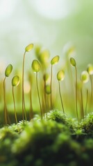 Poster - Macro view of vibrant moss displaying intricate textures in a serene woodland setting during spring