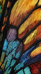 Aufkleber - Colorful macro view of a butterfly wing showcasing intricate patterns and vibrant hues in nature