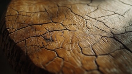 Poster - Detailed close-up showing intricate textures and patterns in weathered wood surface illuminated by soft light