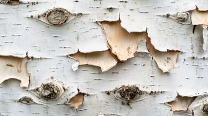 Poster - Extreme close-up of peeling birch bark revealing textures and patterns under natural light