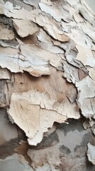 Poster - Close-up view of peeling birch bark highlighting its unique texture and natural patterns in a forest setting