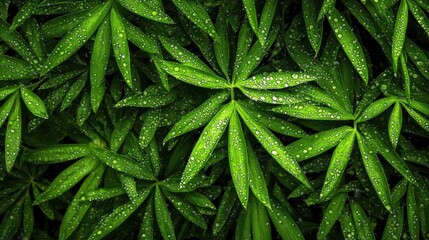Poster - Close-up view of vibrant green moss with dew drops highlighting intricate textures in a serene woodland environment